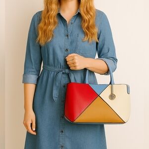 AR New York Red and Blue Modern Geometric Tote NWOT